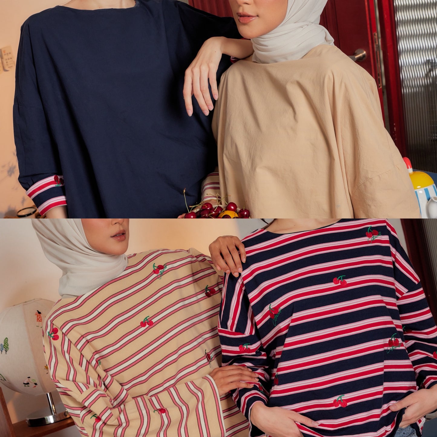 Striped Embroidered Cotton Relaxed Reversible Tee