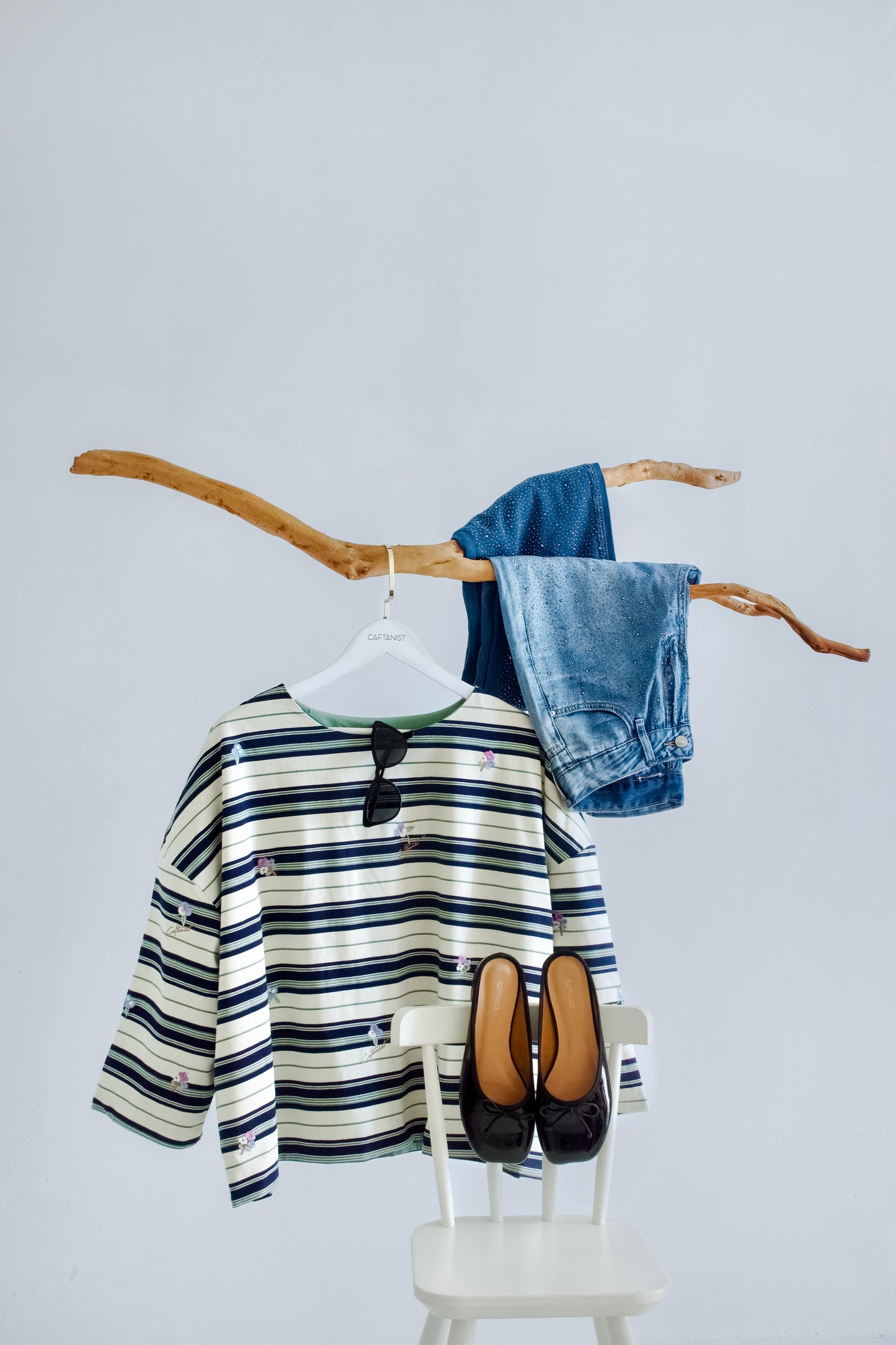 Striped Embroidered Cotton Relaxed Reversible Tee