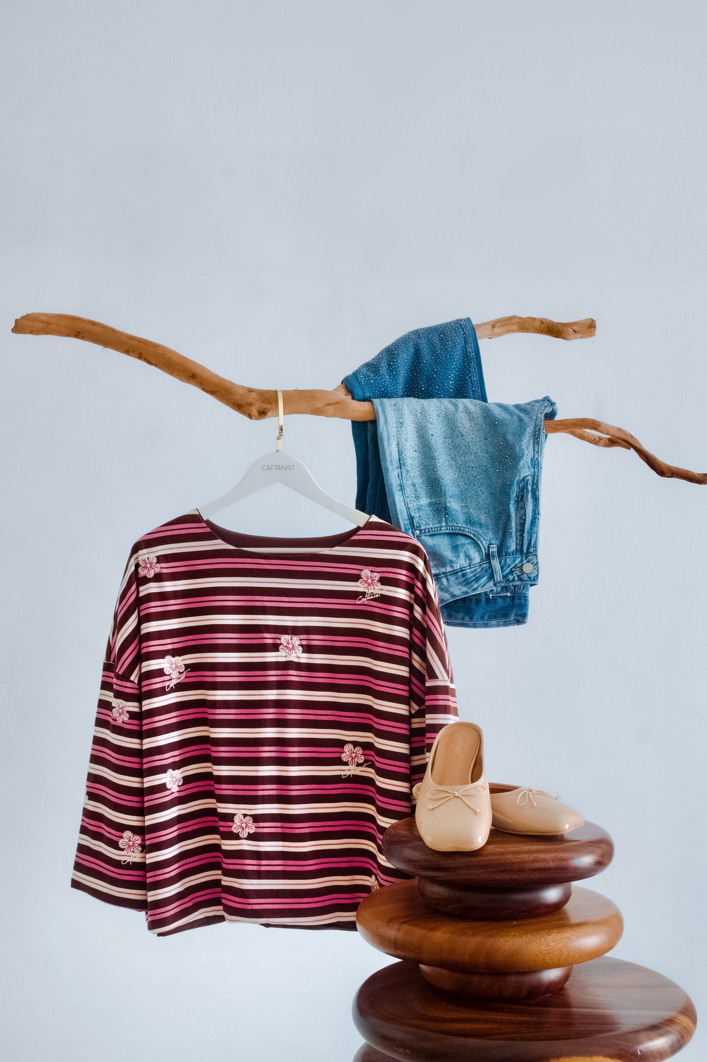 Striped Embroidered Cotton Relaxed Reversible Tee