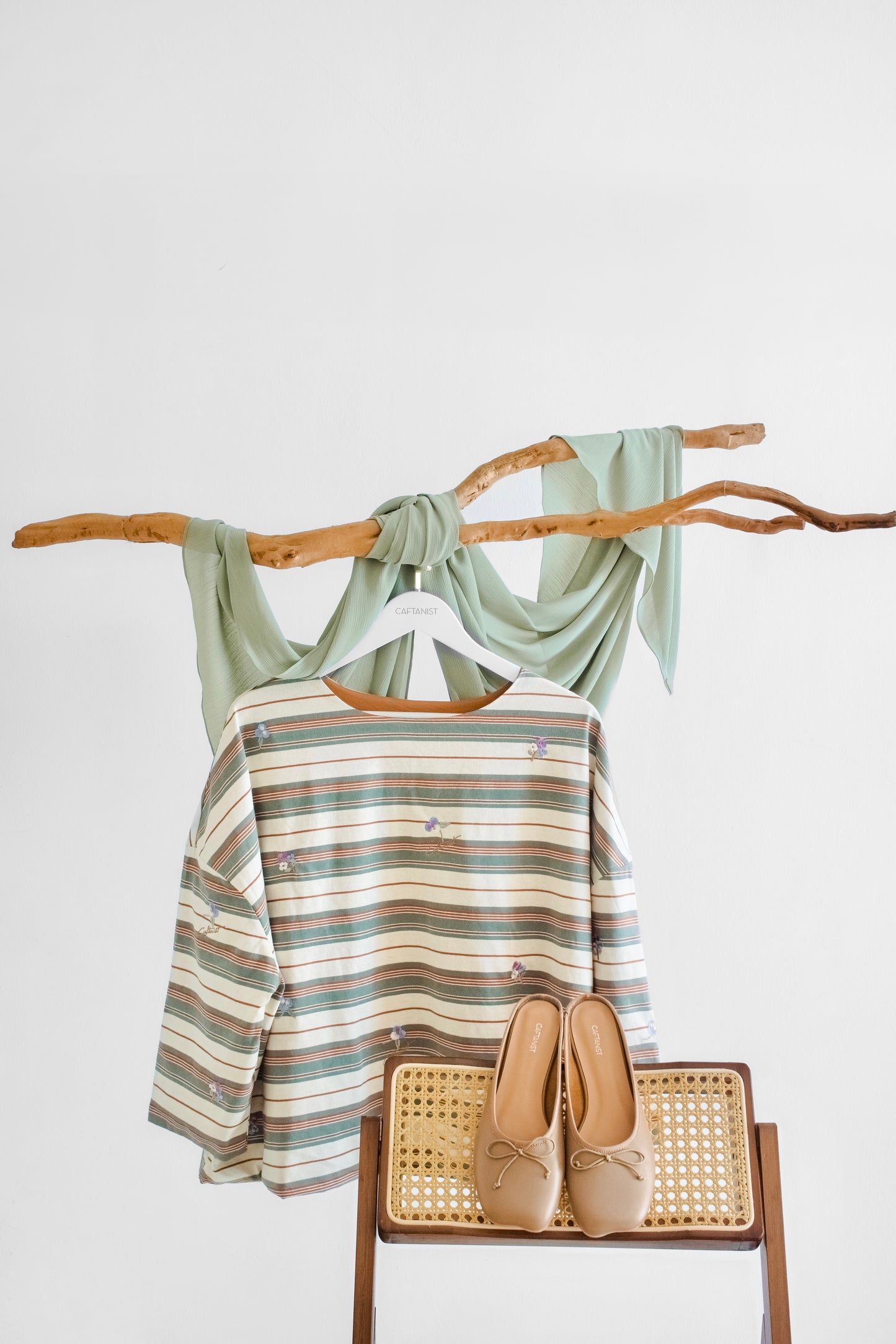 Striped Embroidered Cotton Relaxed Reversible Tee