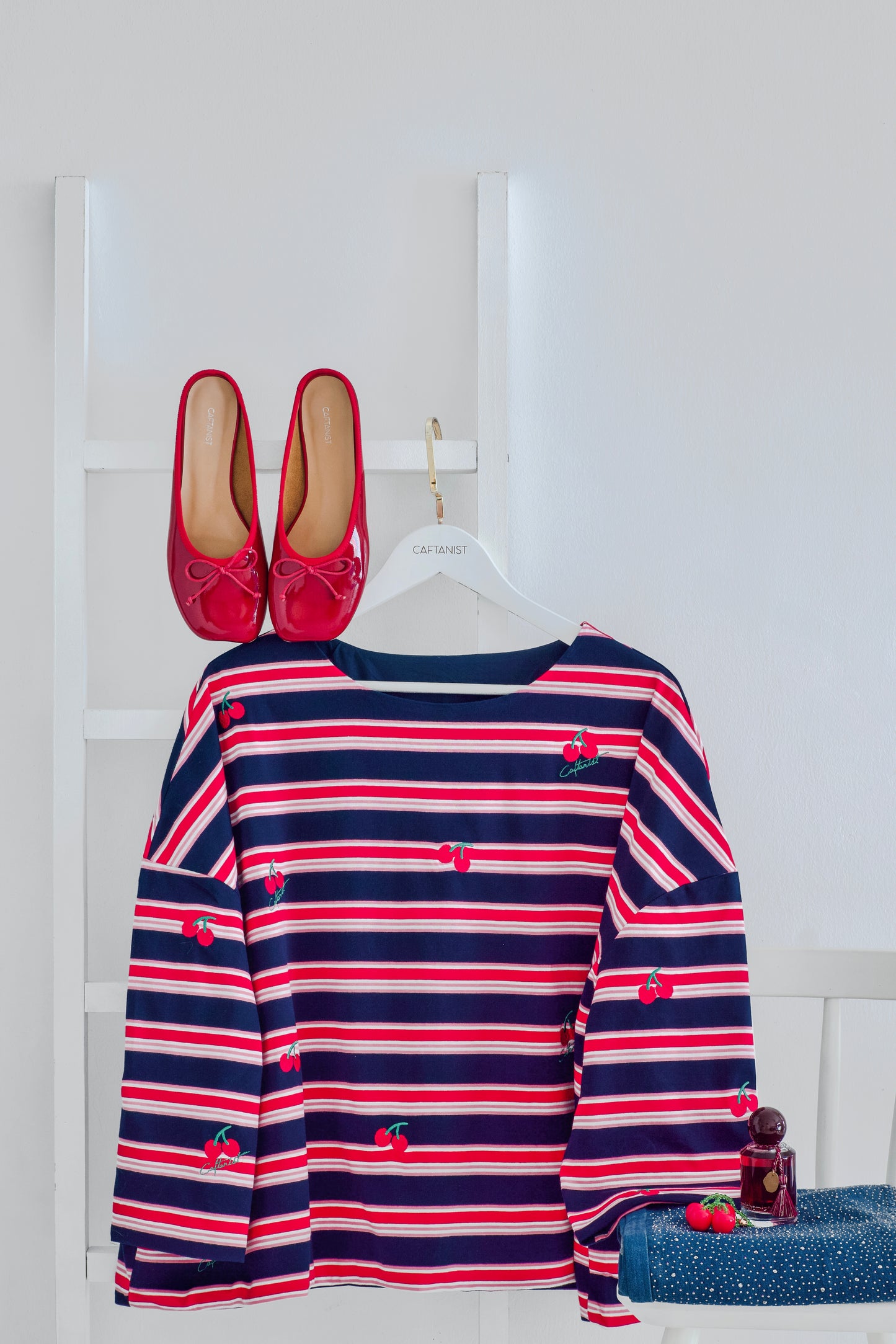 Striped Embroidered Cotton Relaxed Reversible Tee