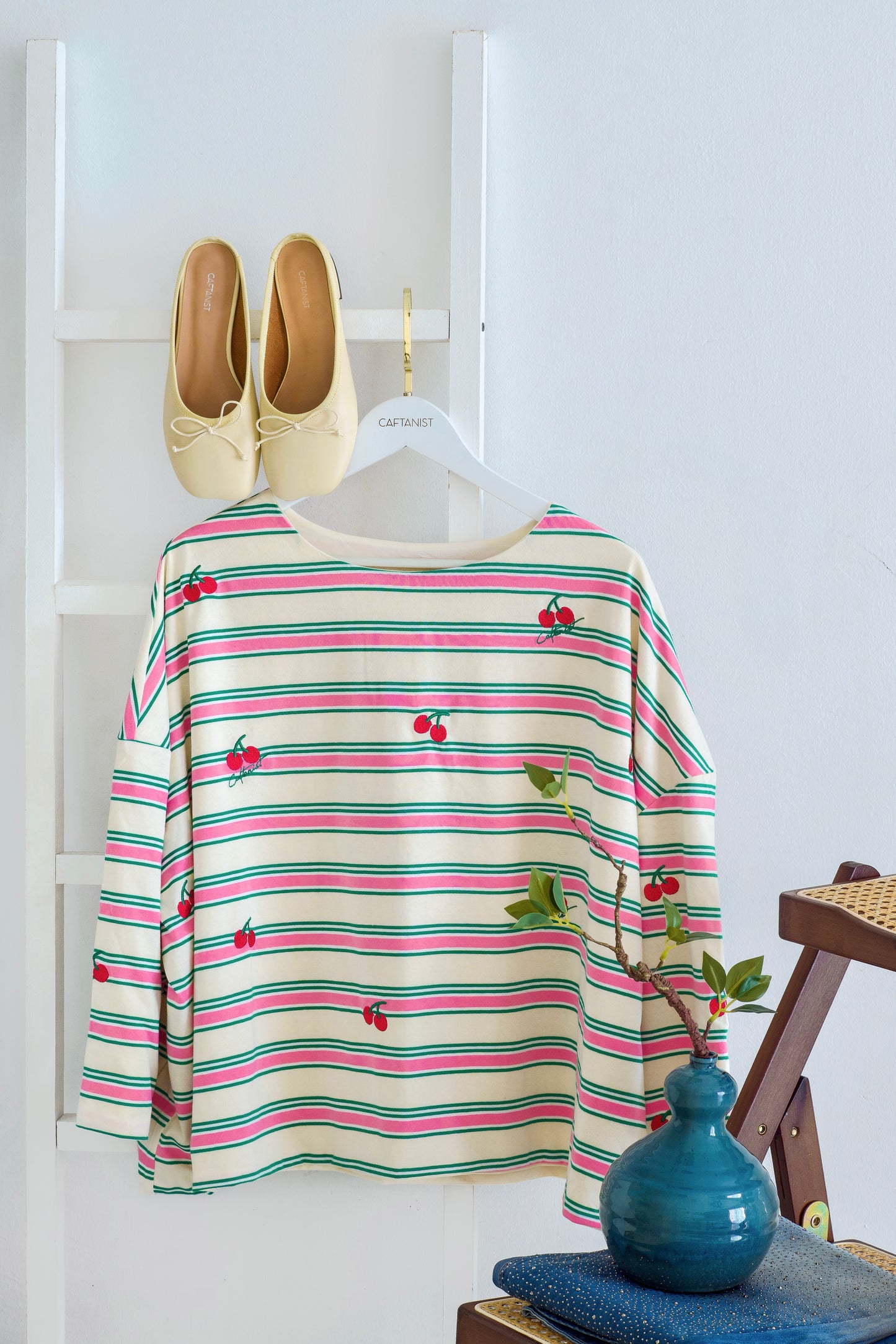Striped Embroidered Cotton Relaxed Reversible Tee