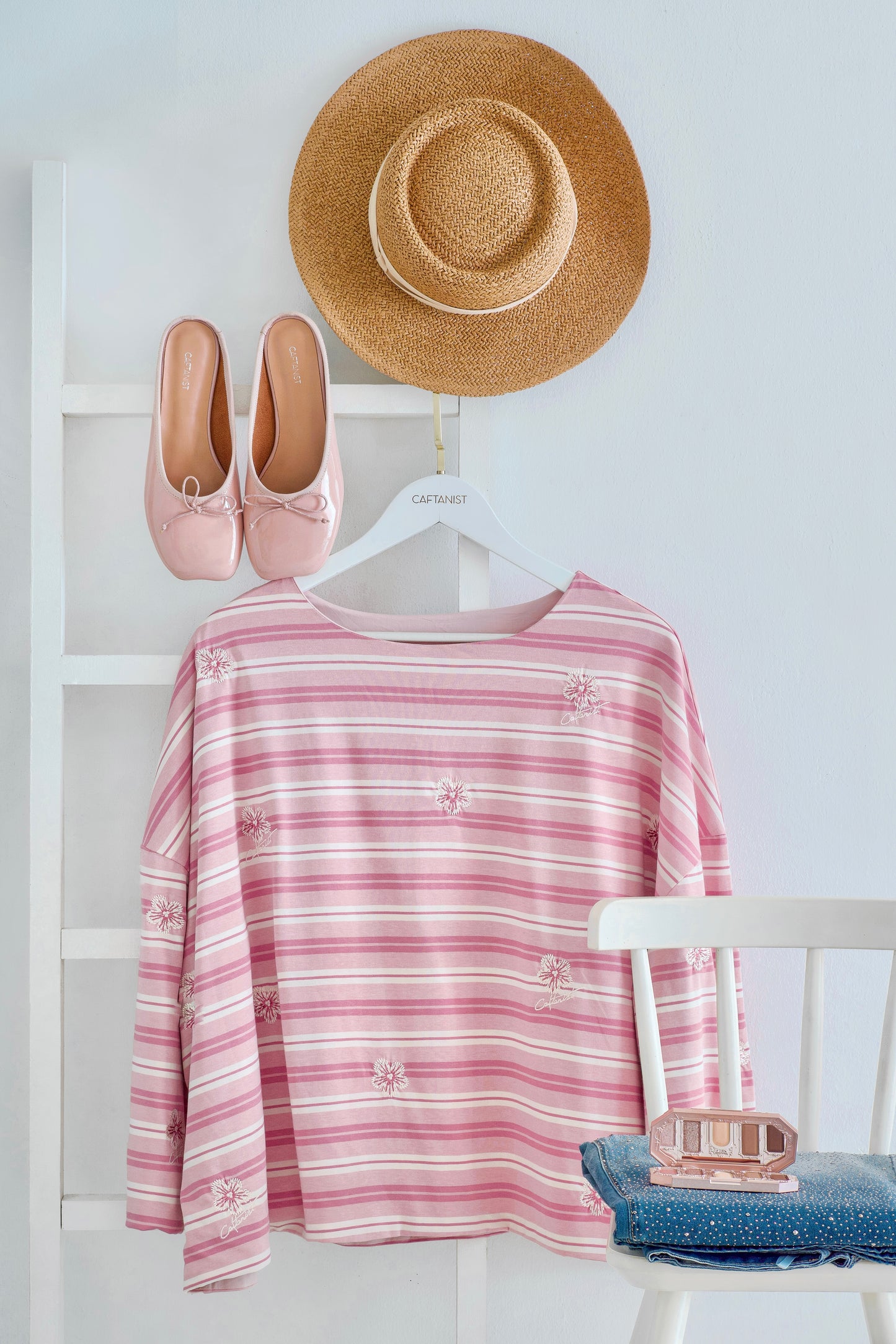 Striped Embroidered Cotton Relaxed Reversible Tee