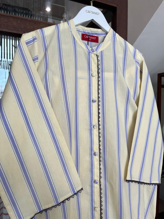 Kuning Air - Airis Cotton Striped Kebarung with Lace Trim Set