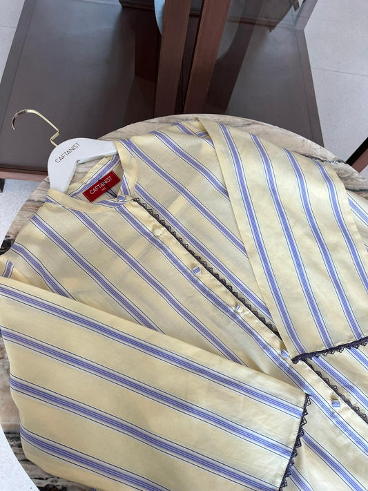 Kuning Air - Airis Cotton Striped Kebarung with Lace Trim Set