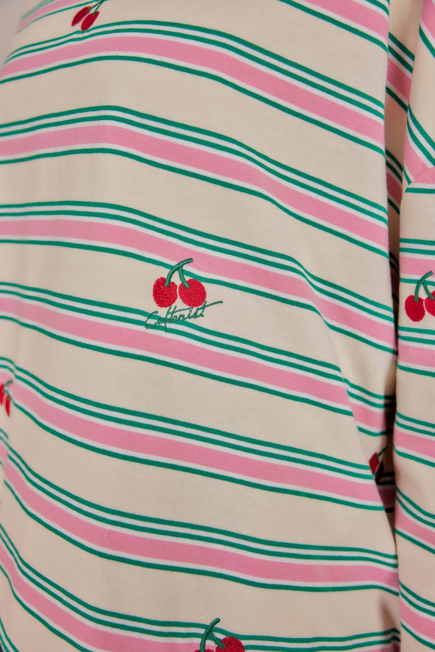 Striped Embroidered Cotton Relaxed Reversible Tee