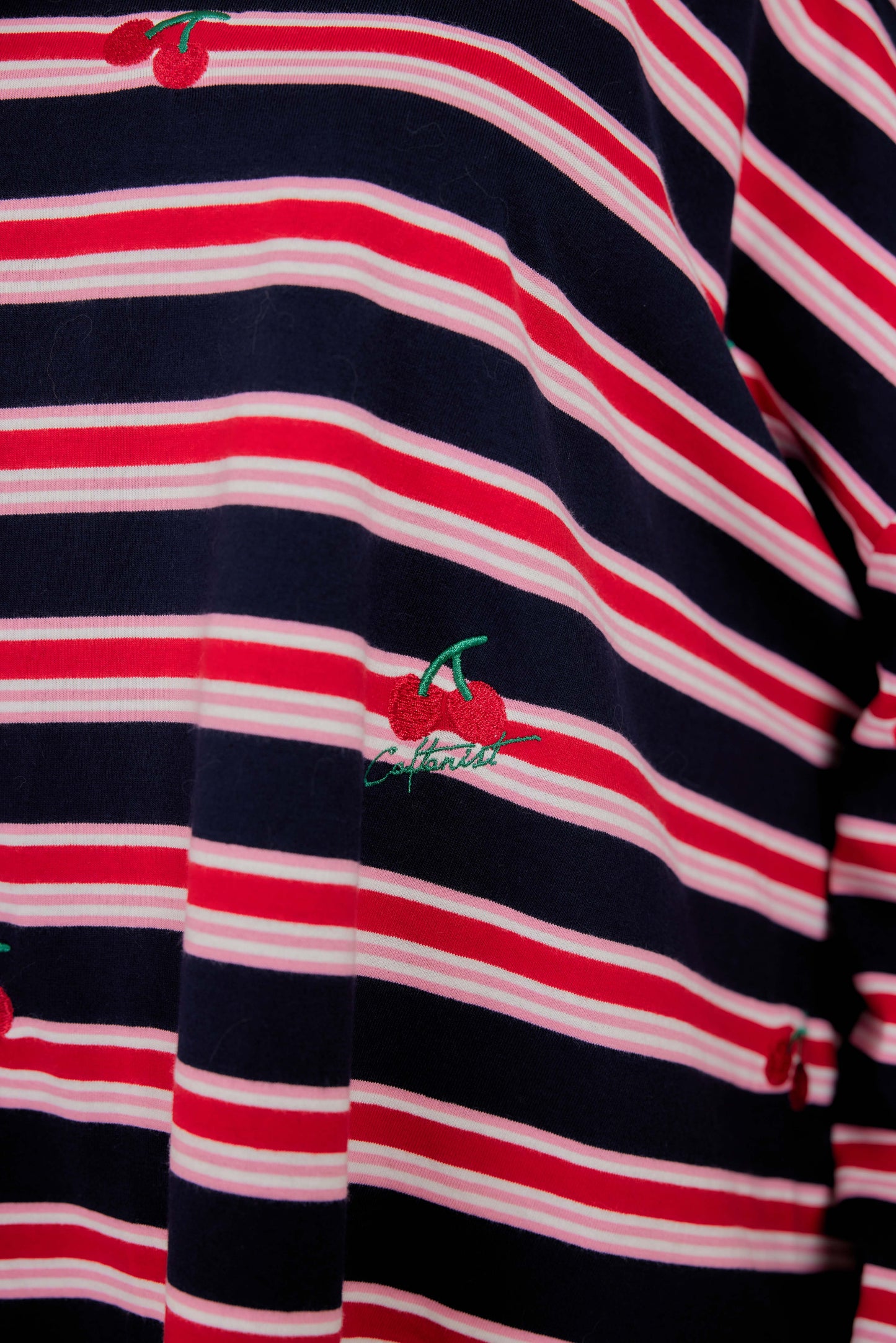 Striped Embroidered Cotton Relaxed Reversible Tee