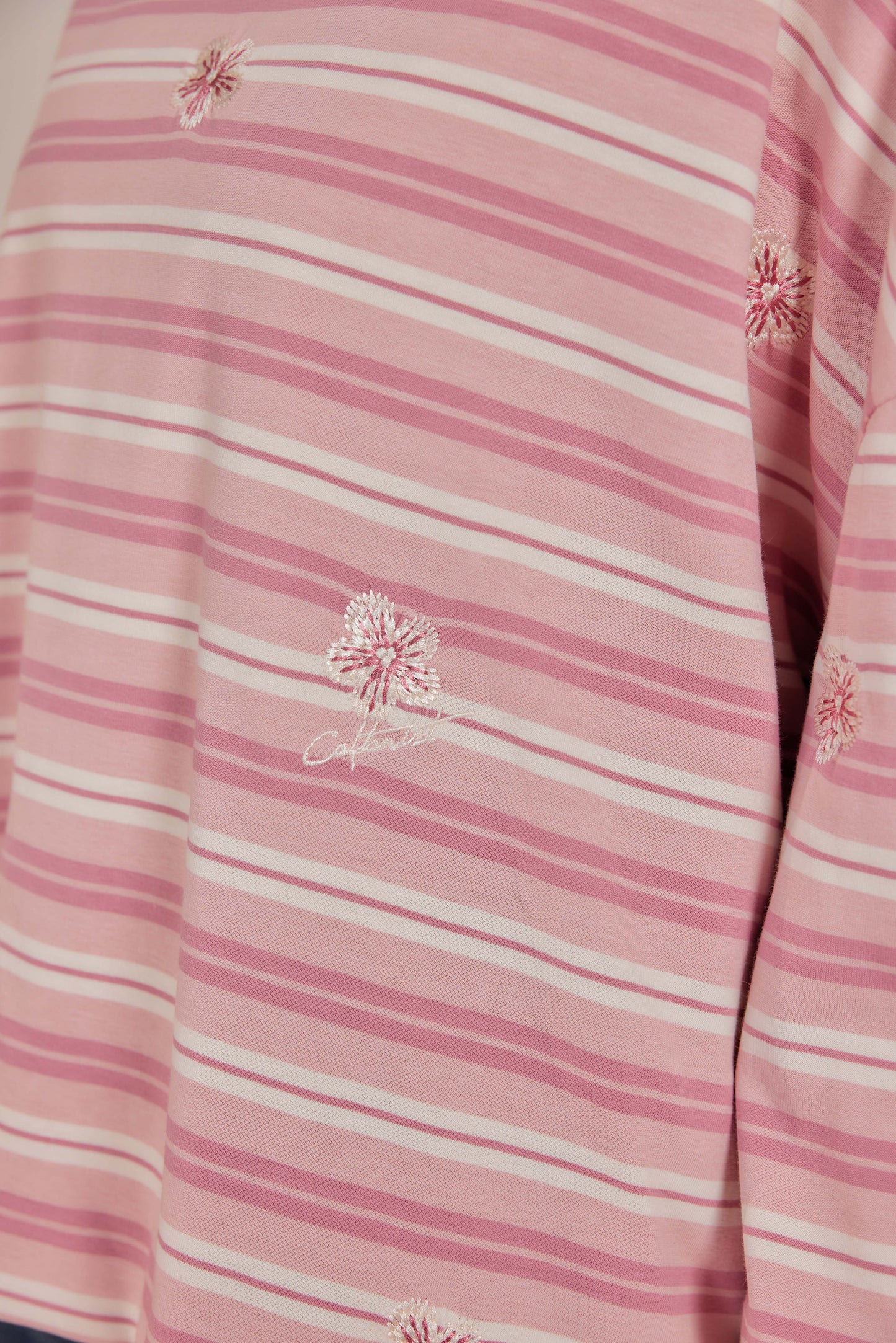 Striped Embroidered Cotton Relaxed Reversible Tee