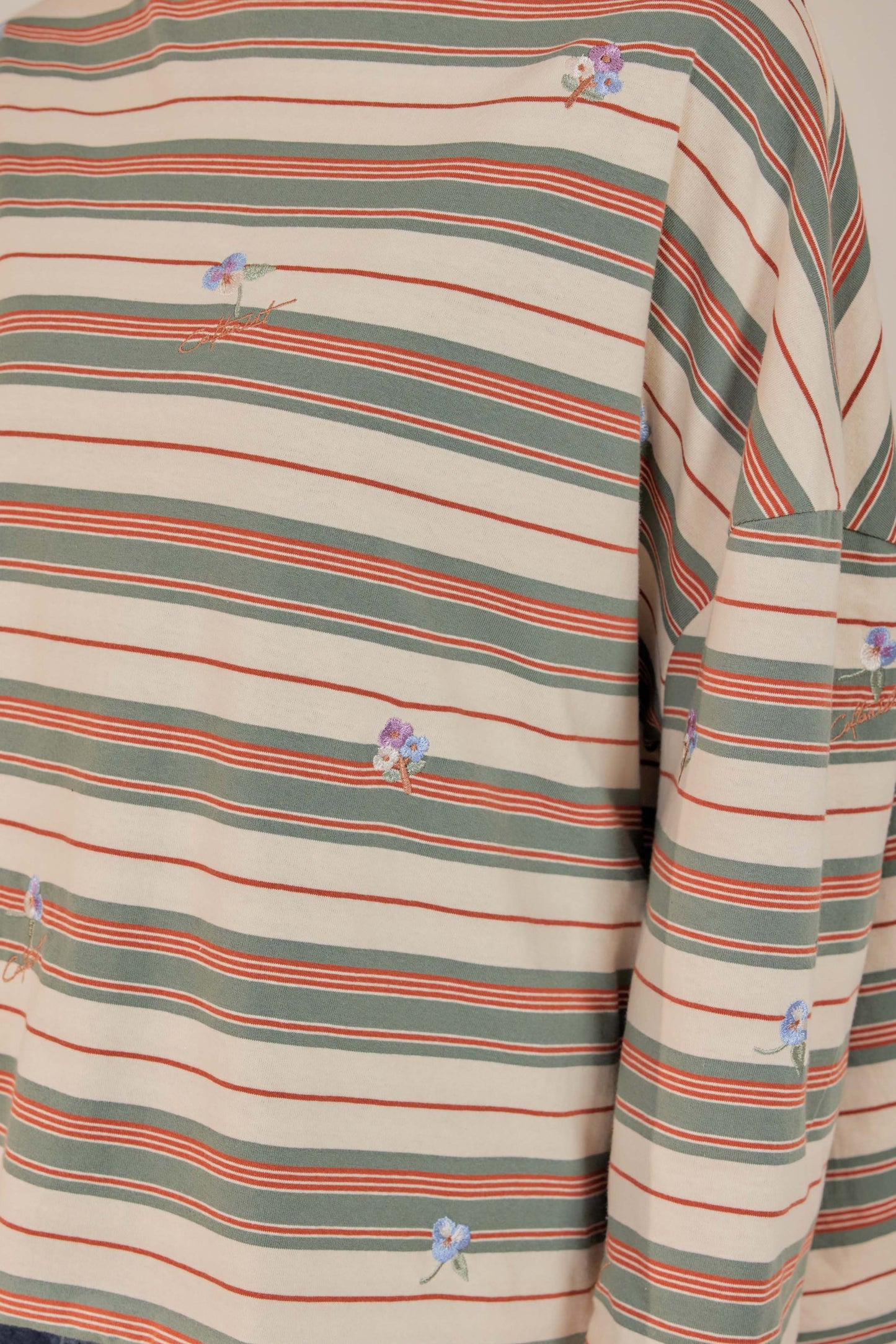 Striped Embroidered Cotton Relaxed Reversible Tee