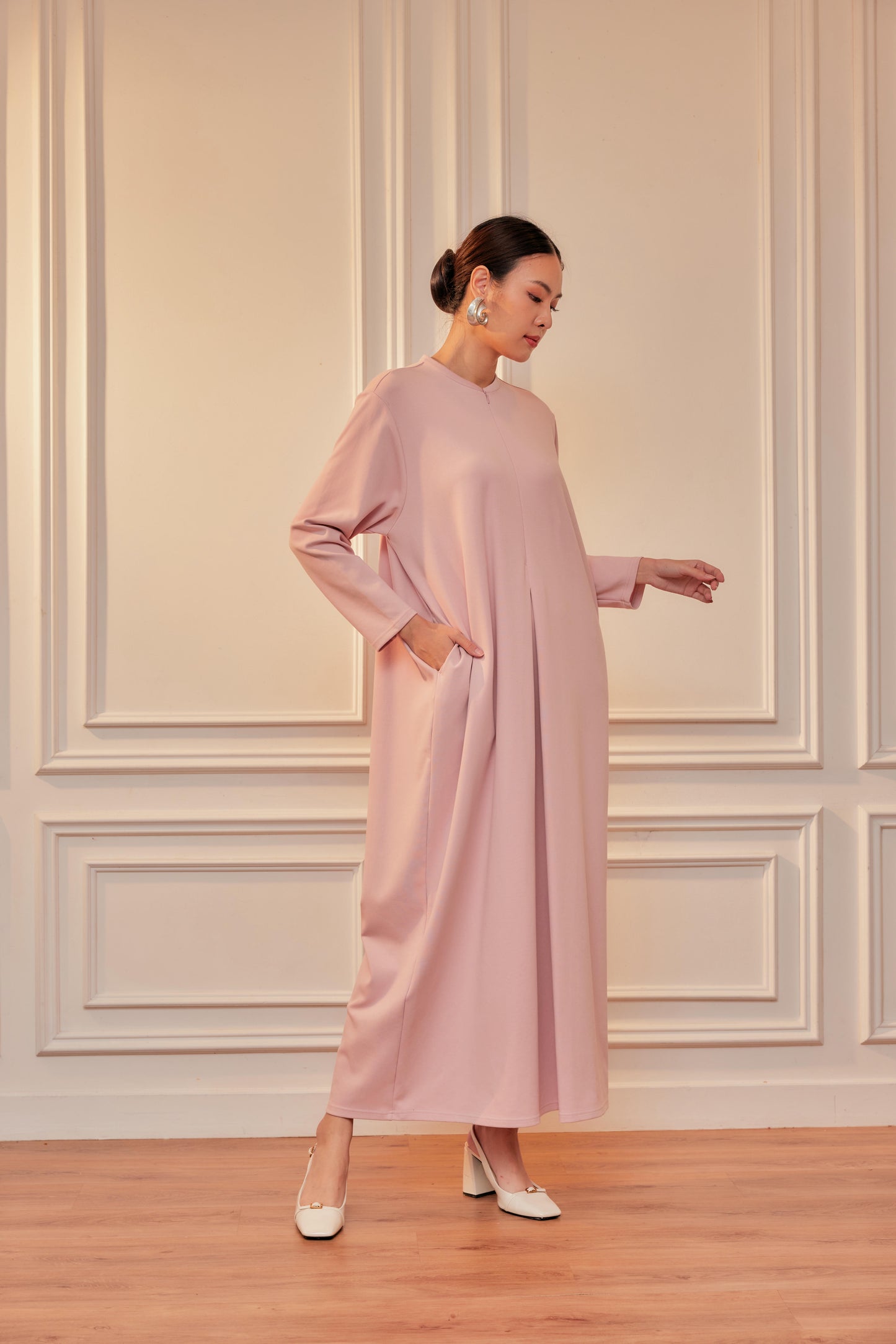 Smooth Stretch Cotton Dress Tee with Front Zip & Side Pockets