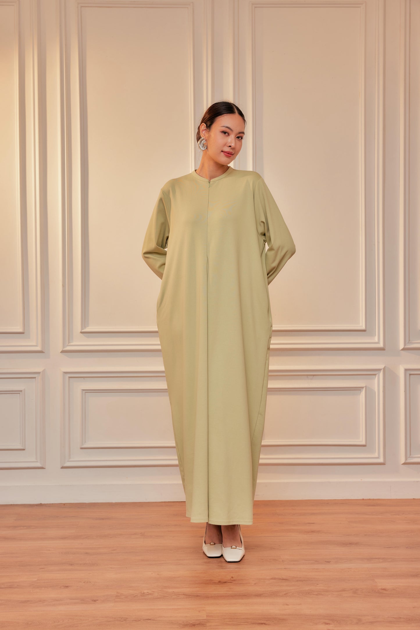 Smooth Stretch Cotton Dress Tee with Front Zip & Side Pockets