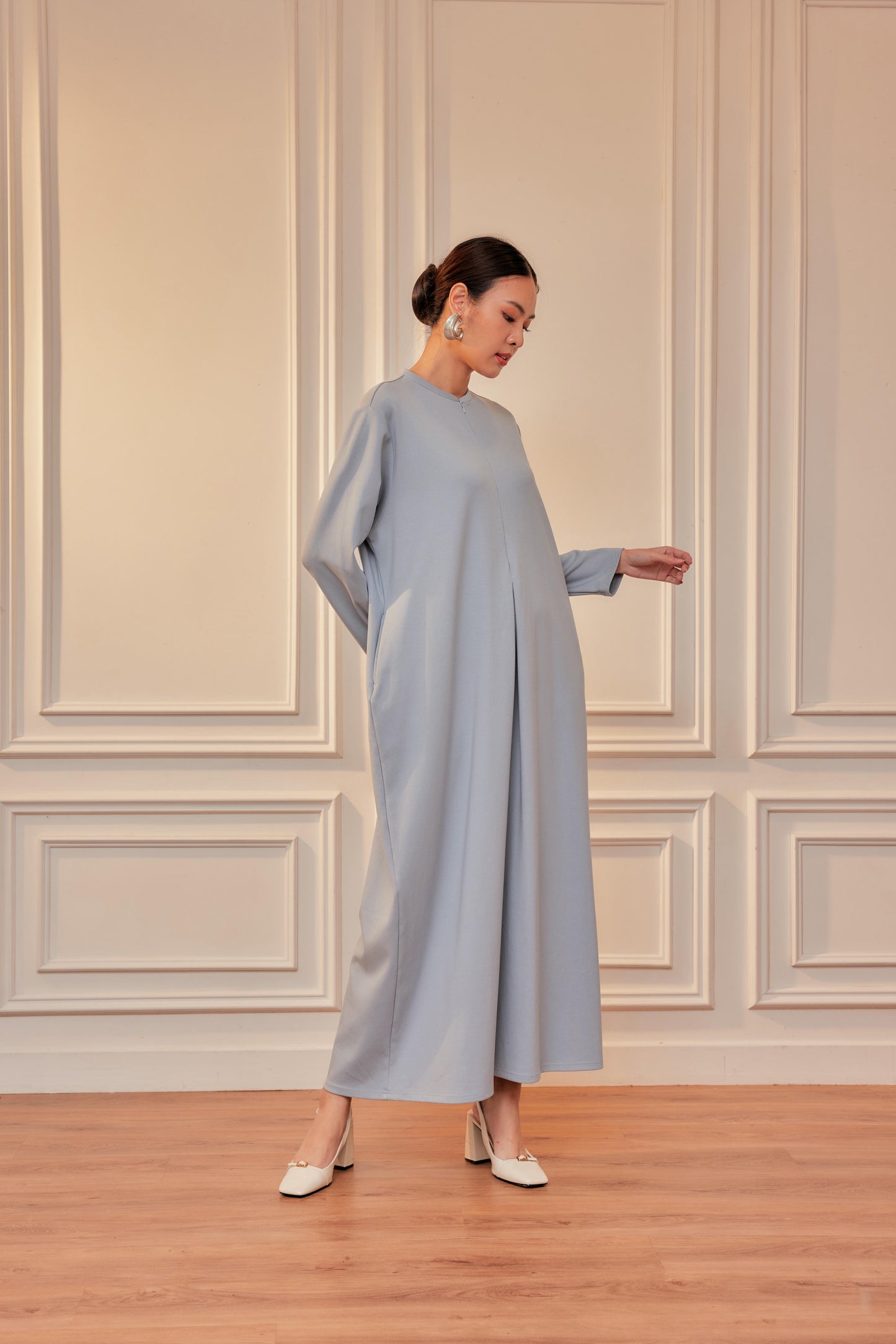 Smooth Stretch Cotton Dress Tee with Front Zip & Side Pockets