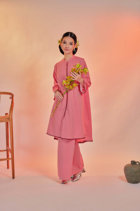 Biram-Airis Cotton Striped Kebarung with Lace Trim Set