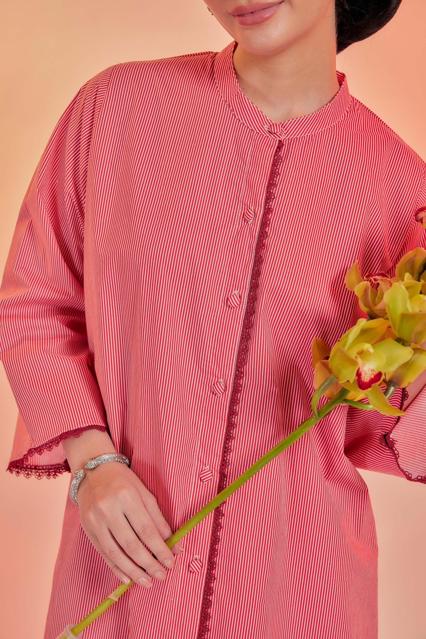 Biram-Airis Cotton Striped Kebarung with Lace Trim Set