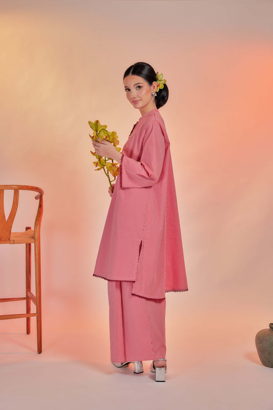 Biram-Airis Cotton Striped Kebarung with Lace Trim Set