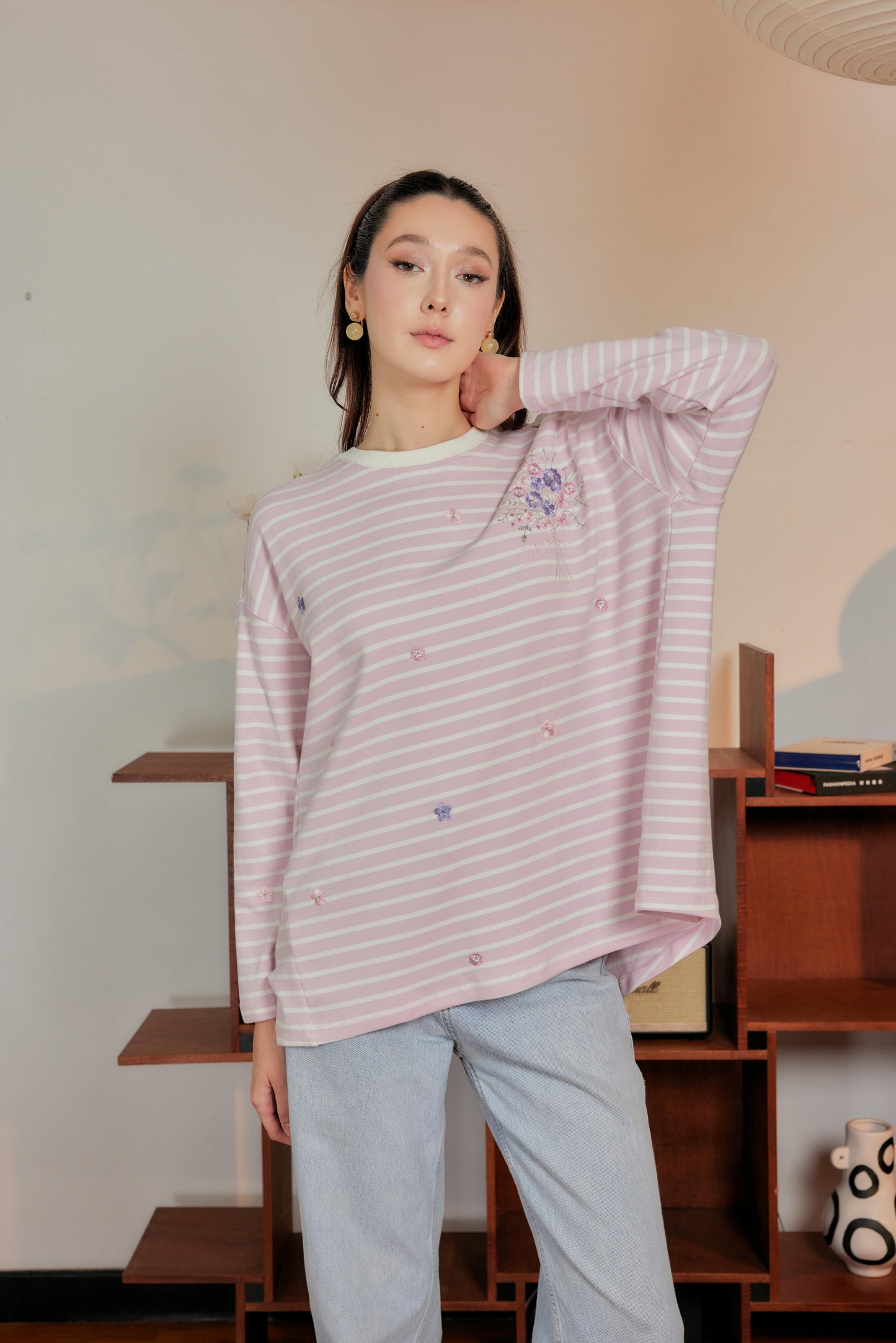 Marinière Striped Embroidered Cotton Tee - Cotton Candy