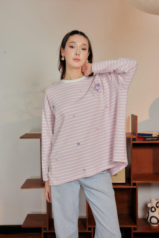 Marinière Striped Embroidered Cotton Tee - Cotton Candy