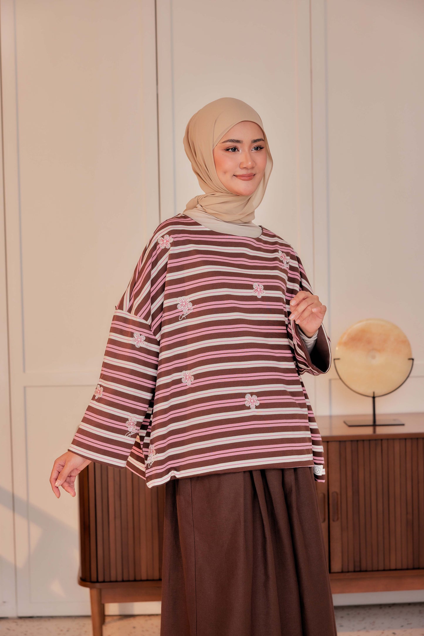 Striped Embroidered Cotton Relaxed Reversible Tee - Spring Break