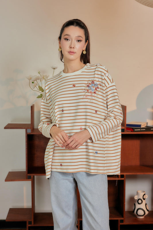 Marinière Striped Embroidered Cotton Tee - Crème Brûlée
