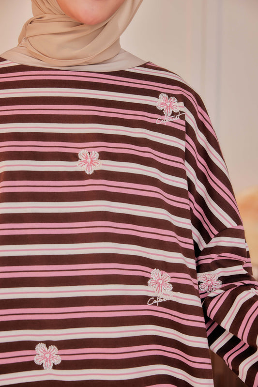 Striped Embroidered Cotton Relaxed Reversible Tee - Spring Break