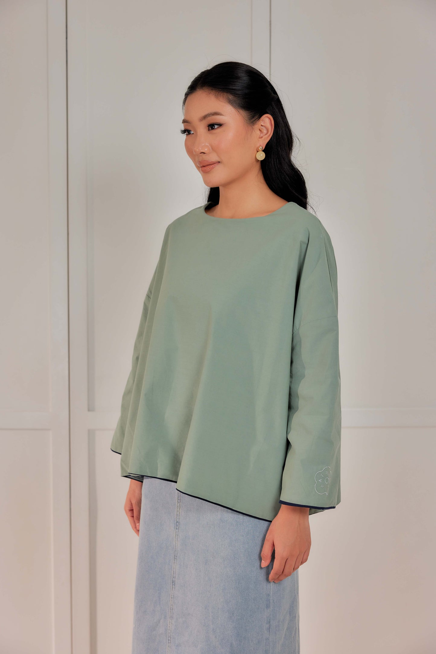 Striped Embroidered Cotton Relaxed Reversible Tee