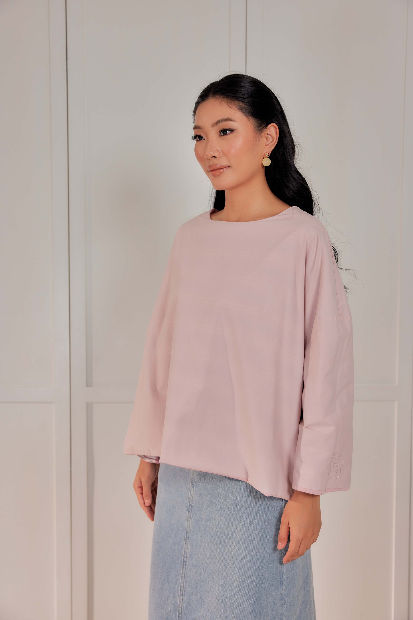 Striped Embroidered Cotton Relaxed Reversible Tee