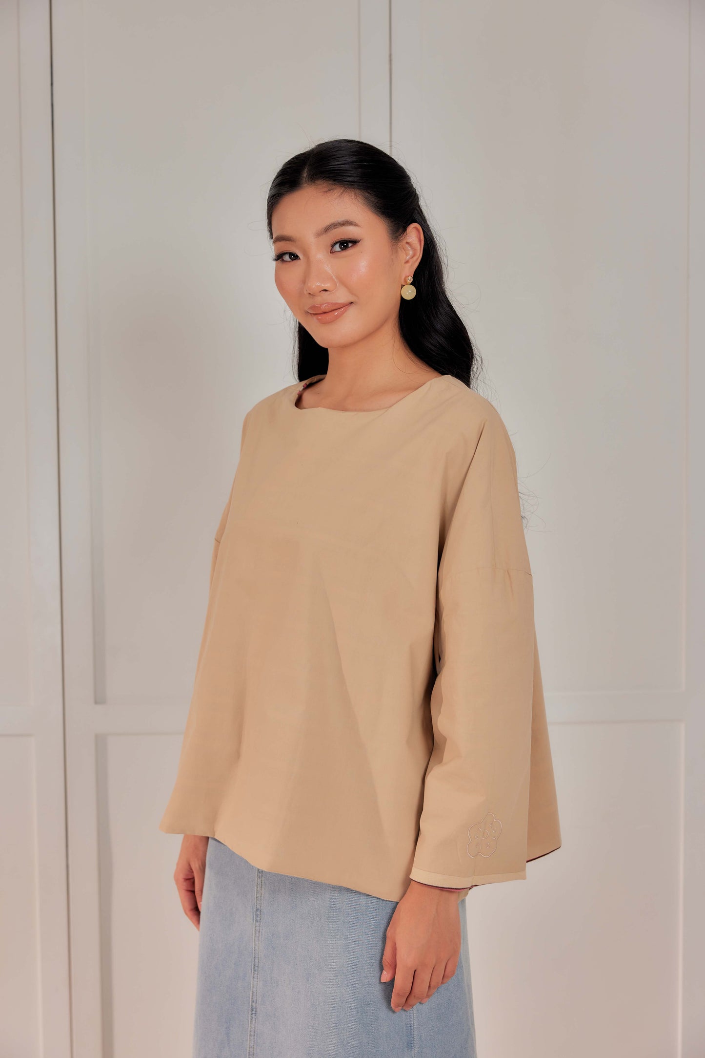 Striped Embroidered Cotton Relaxed Reversible Tee