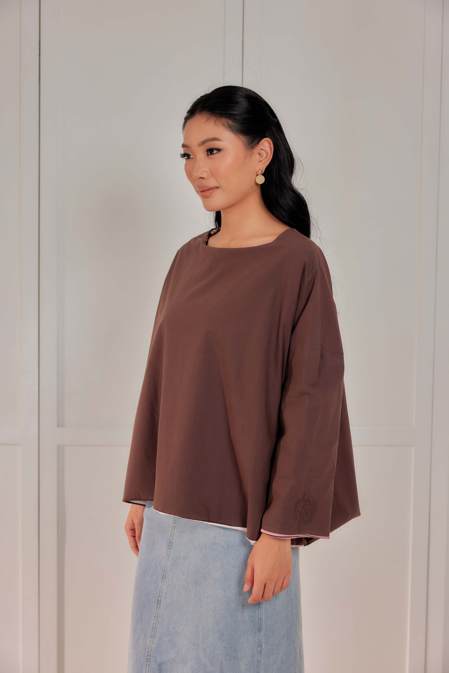 Striped Embroidered Cotton Relaxed Reversible Tee