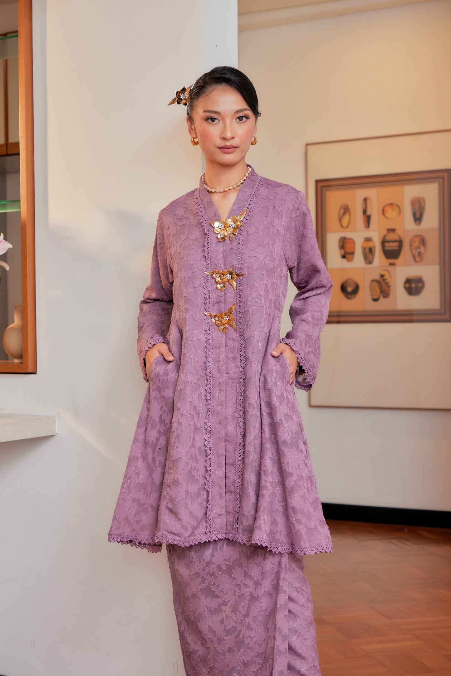 Jacquard Lace Kebaya Riau Set (Full Lining)