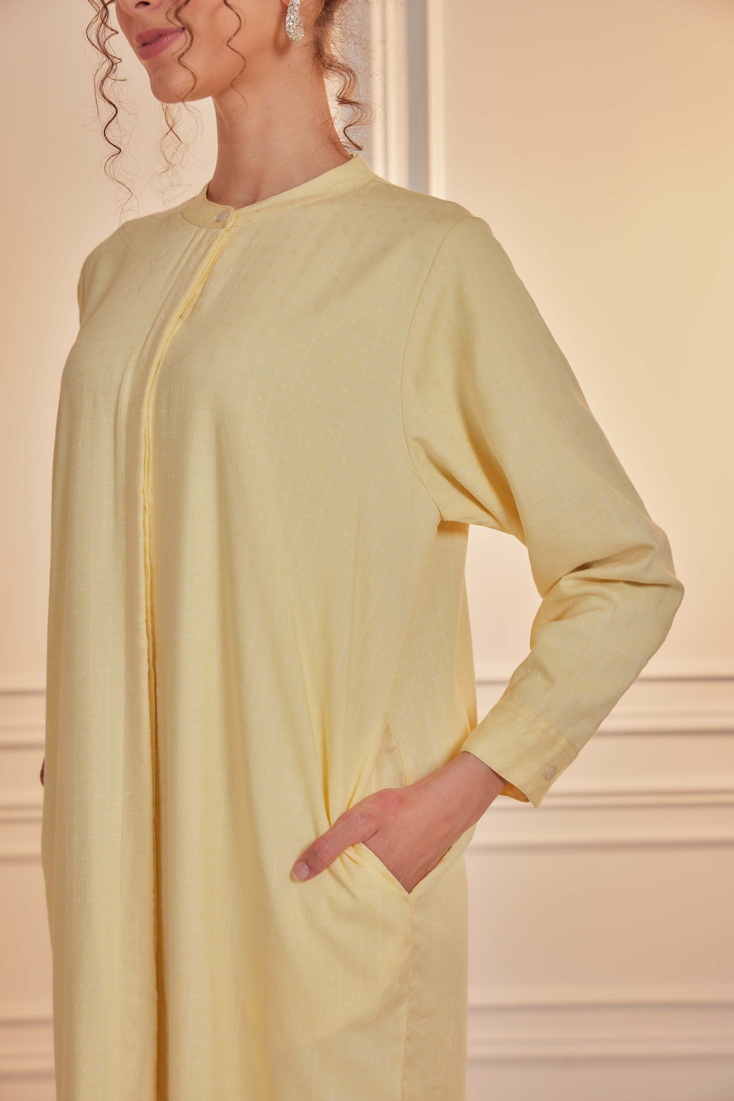 100% Cotton Grid Shirt Dress - Vanilla Custard