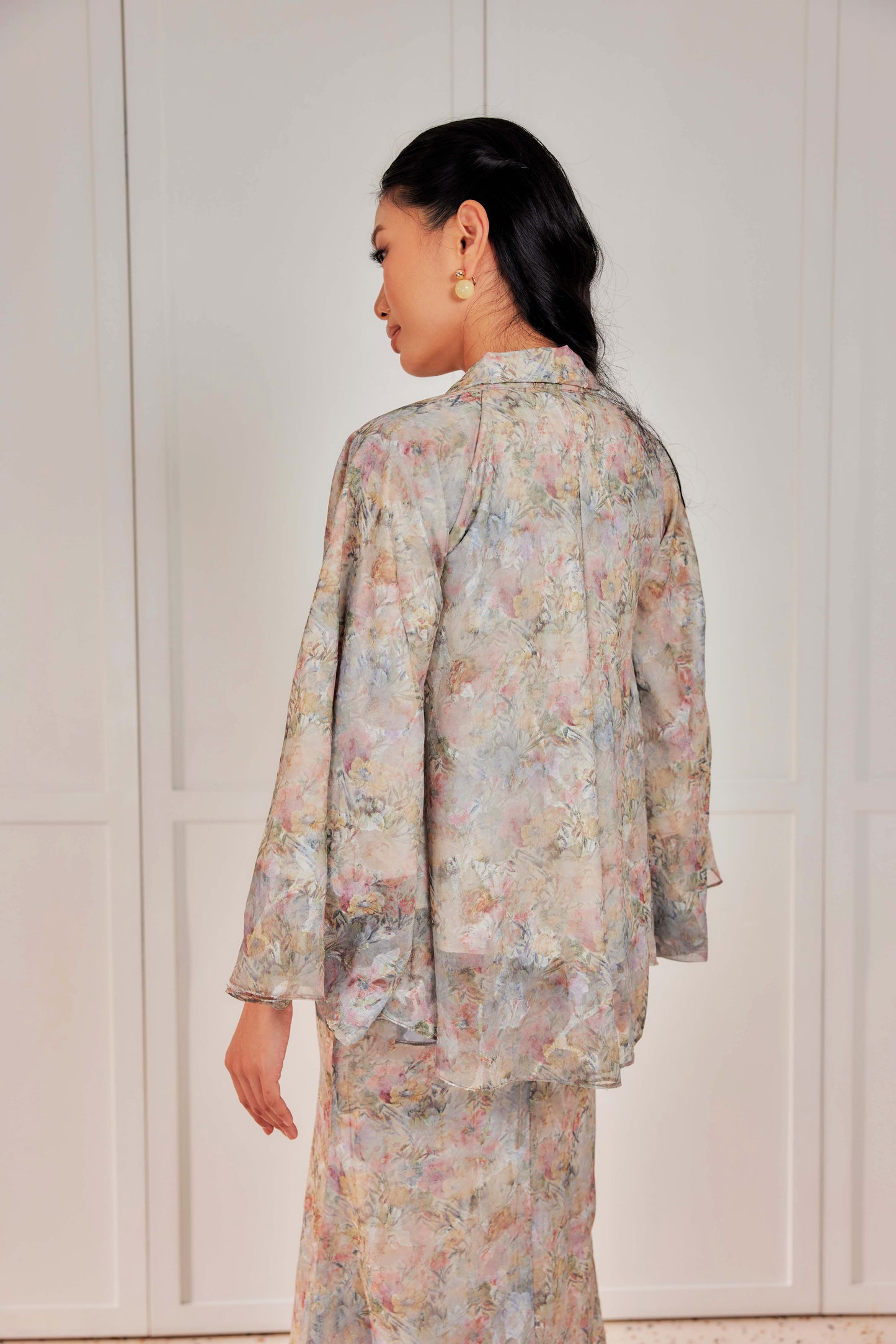 Venetta Two-piece Jacquard Chiffon Dress Set - Vintage Pastel Floral (Full Lining)
