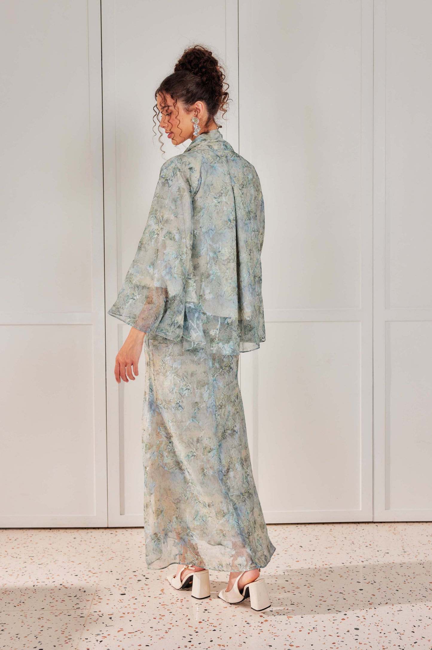Venetta Two-piece Jacquard Chiffon Dress Set - Vintage Garden Floral (Full Lining)