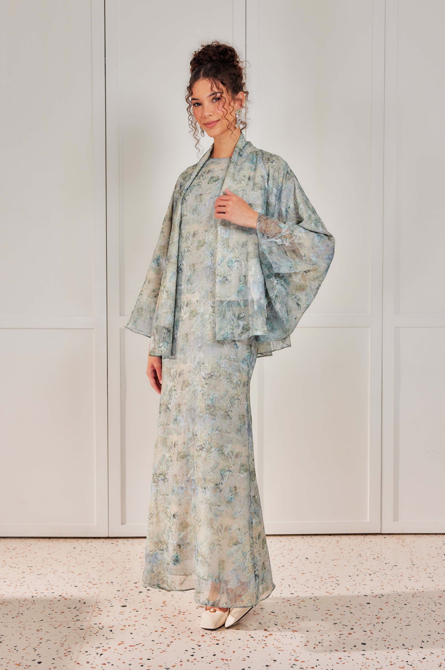 Venetta Two-piece Jacquard Chiffon Dress Set - Vintage Garden Floral (Full Lining)
