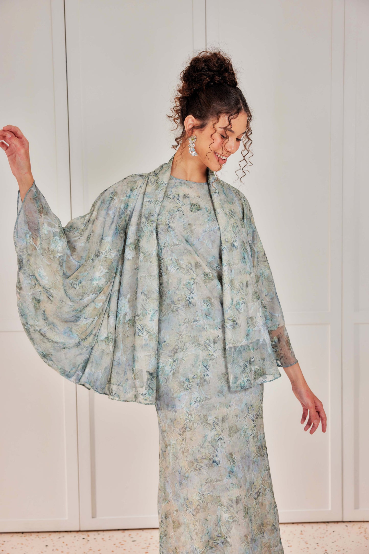 Venetta Two-piece Jacquard Chiffon Dress Set - Vintage Garden Floral (Full Lining)