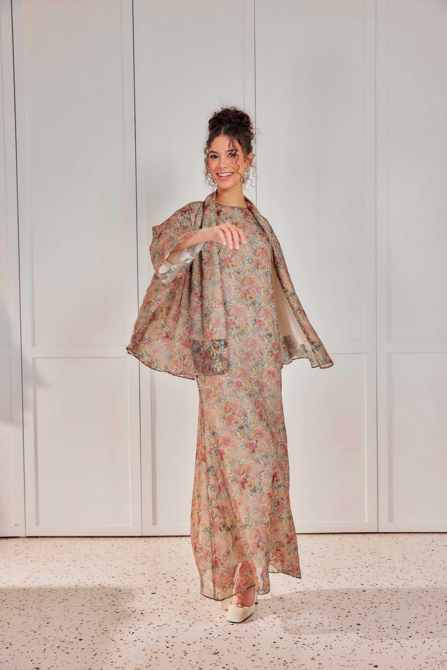 Venetta Two-piece Jacquard Chiffon Dress Set - Vintage Dreamy Floral (Full Lining)