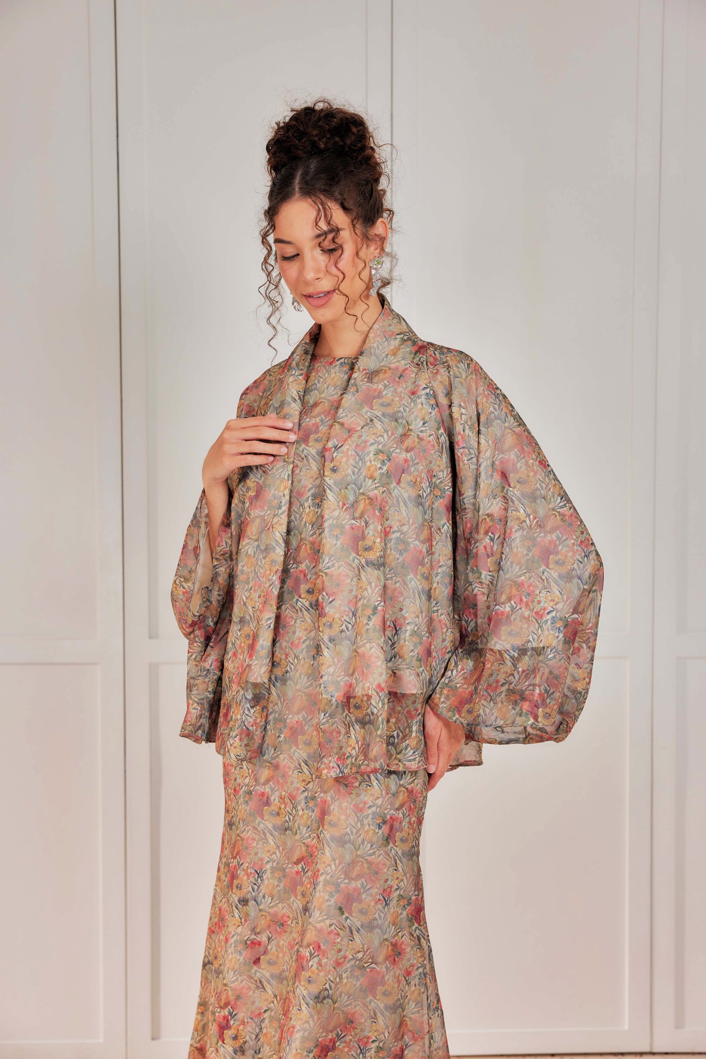 Venetta Two-piece Jacquard Chiffon Dress Set - Vintage Dreamy Floral (Full Lining)