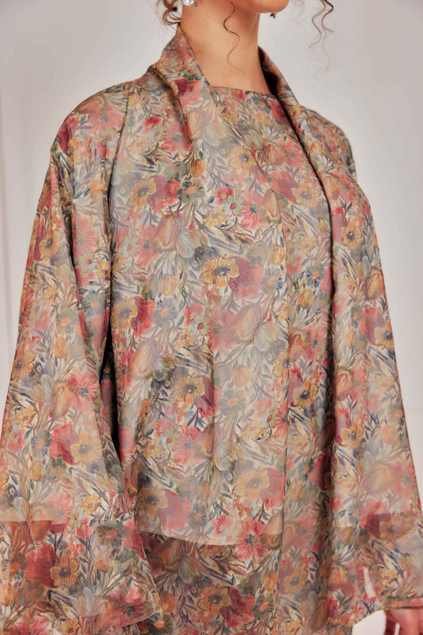 Venetta Two-piece Jacquard Chiffon Dress Set - Vintage Dreamy Floral (Full Lining)