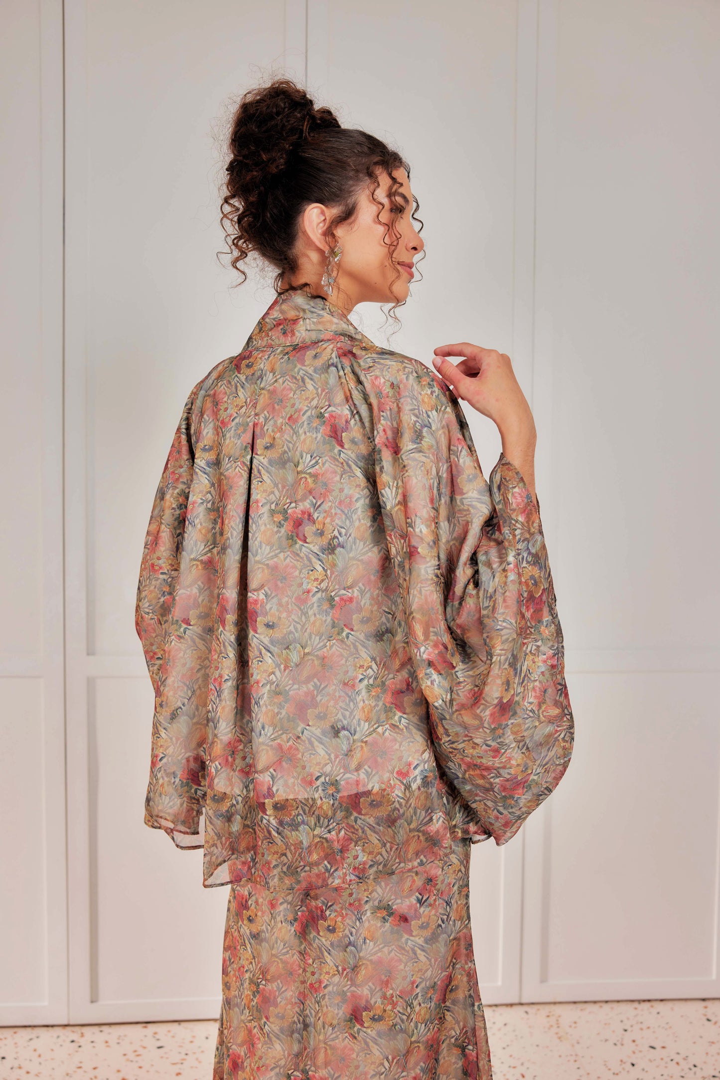 Venetta Two-piece Jacquard Chiffon Dress Set - Vintage Dreamy Floral (Full Lining)