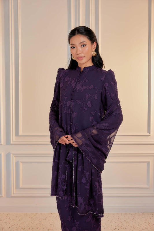 Indah Pelangi Kebarung in Ungu Telang – The Beaded Edition, Fully Lined