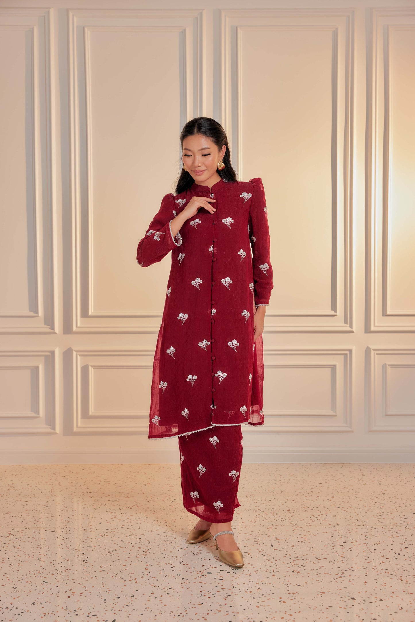 Delima - Mutiara Embellished Kebarung Set (Full Lining)