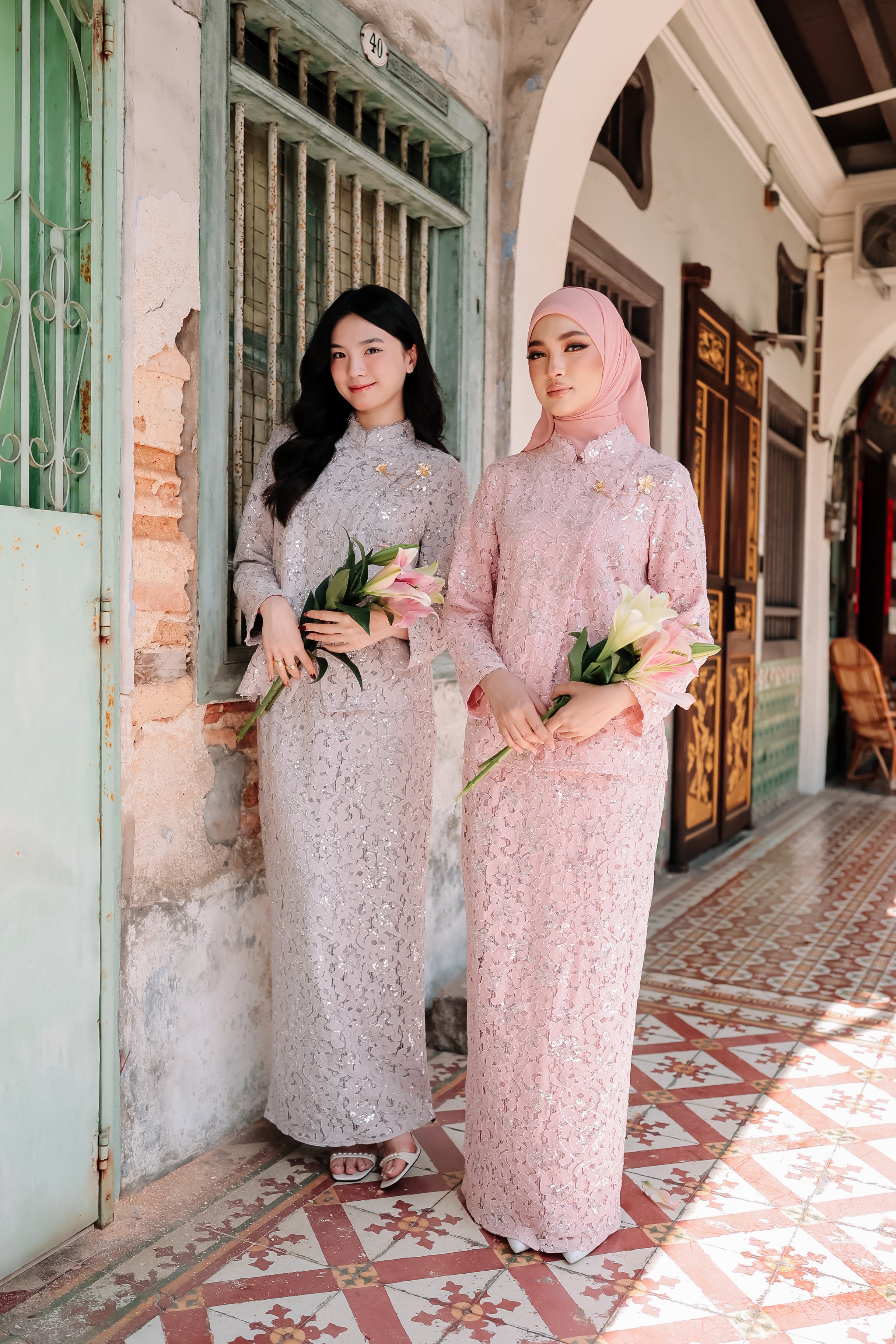 Cotton Candy - Janggan Beaded Lace Kebaya  (Fully Lined)