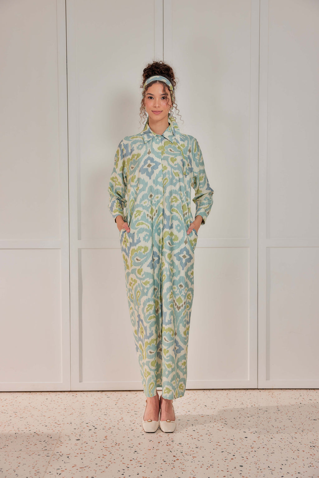 Cotton-Linen Printed Dress - Olive Drift