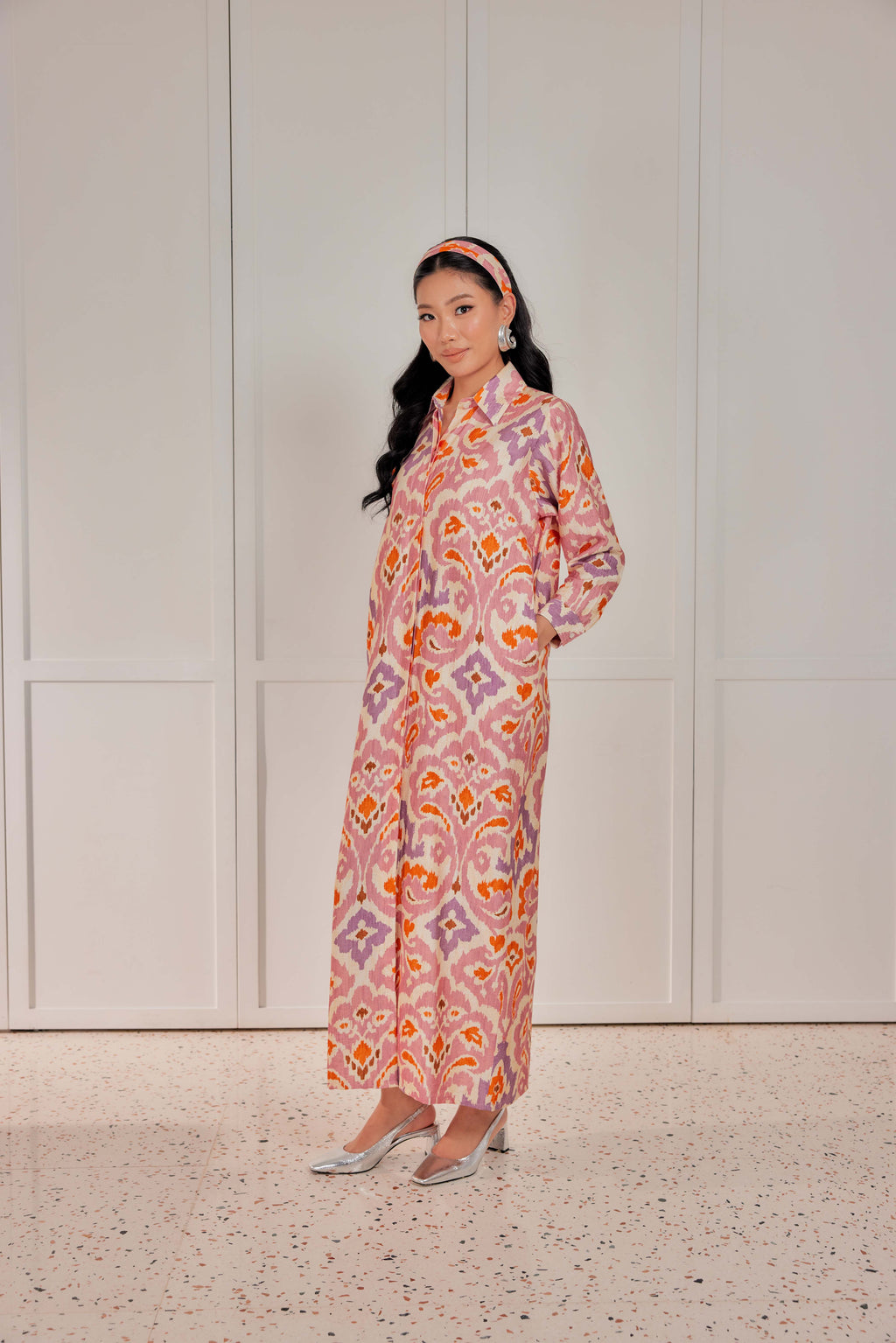 Cotton-Linen Printed Dress - Cinnamon Blaze