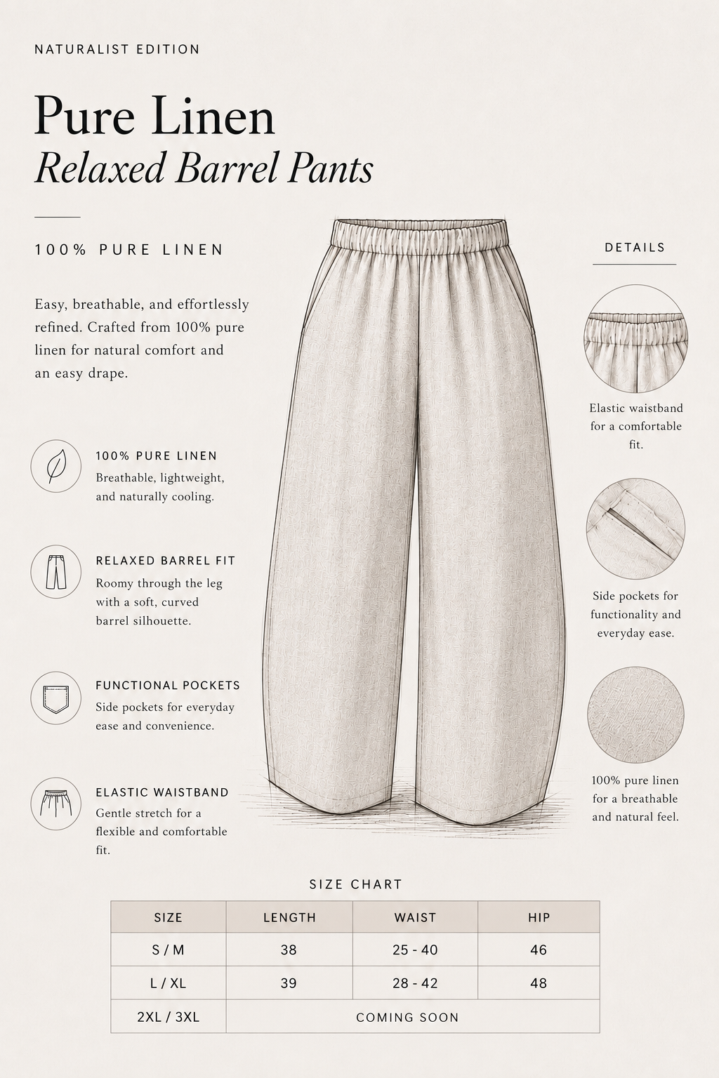01 - Relaxed Barrel Pure Linen Pants in White Akoya Pearl (Full Cotton Lining)