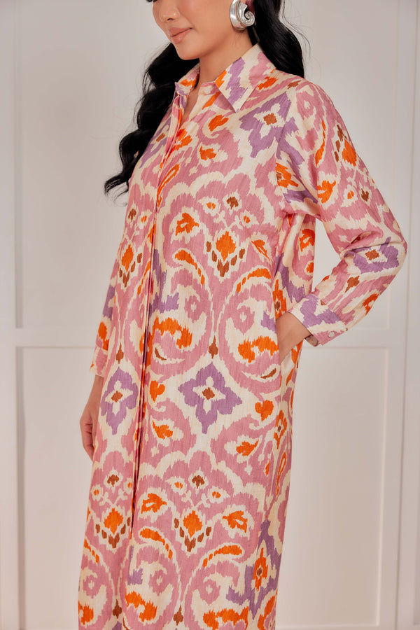 Cotton-Linen Printed Dress - Cinnamon Blaze