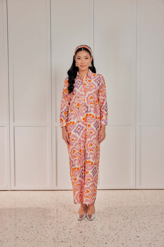 Cotton-Linen Printed Dress - Cinnamon Blaze