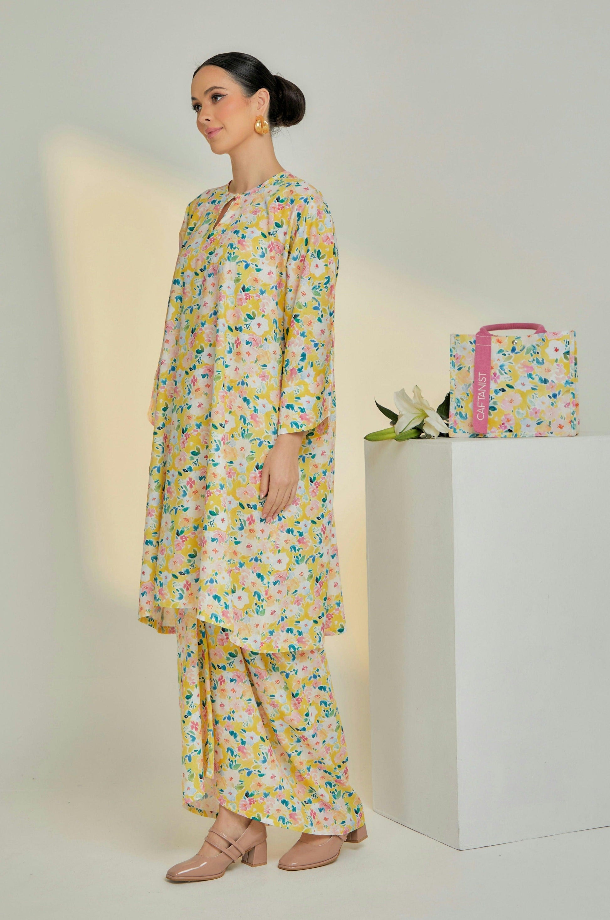 Amaya Cotton Kurung in Blooming Citrus (To be shipped by 20th February onwards) Caftanist
