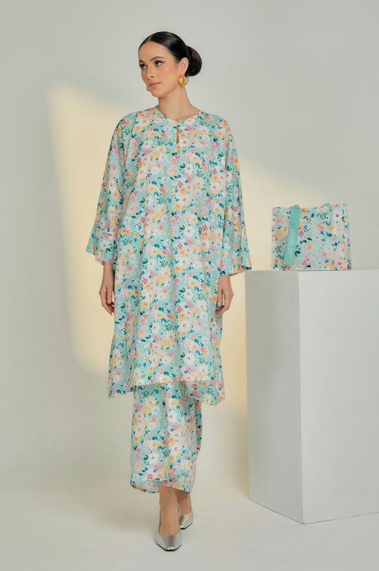 Amaya Cotton Kurung in Blooming Tiffany (To be shipped by 20th February onwards) Caftanist