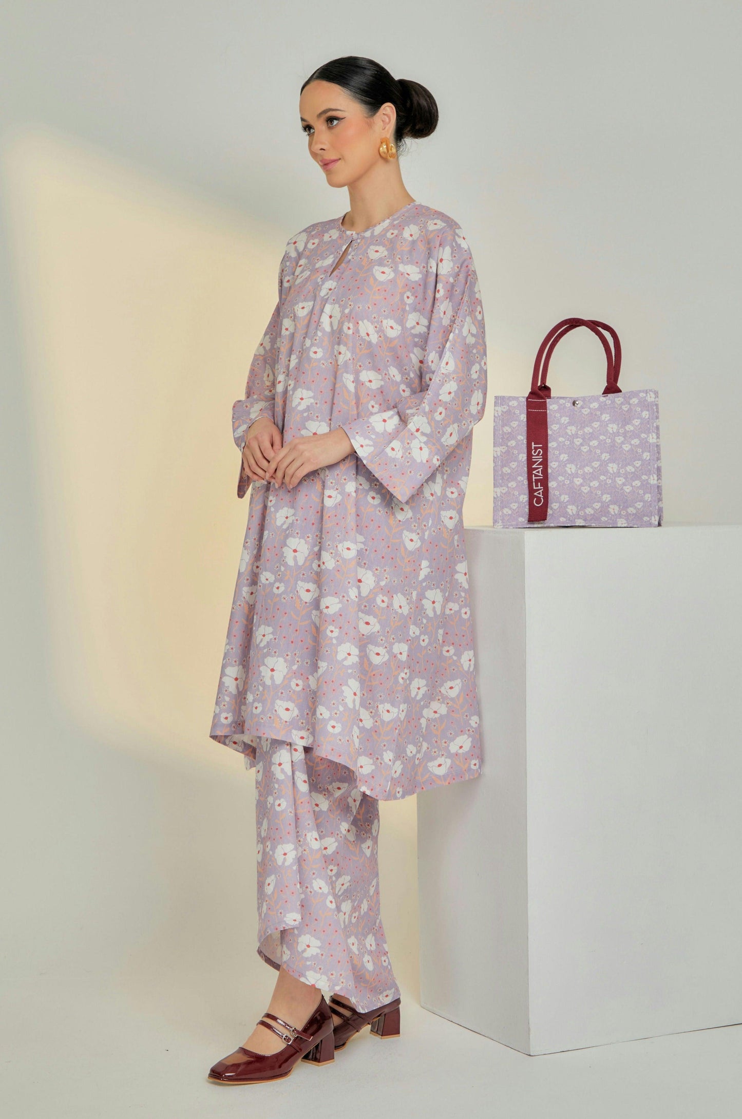 Amaya Cotton Kurung in Poppy Lilac (To be shipped by 20th February onwards) Caftanist