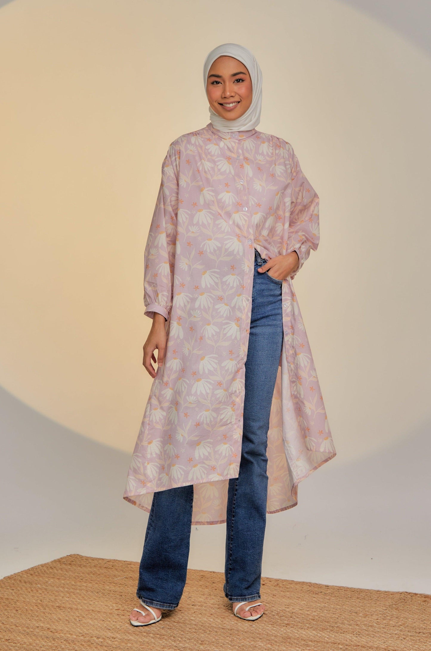 Ayana Cotton Long Blouse in Sweet Lilac Caftanist